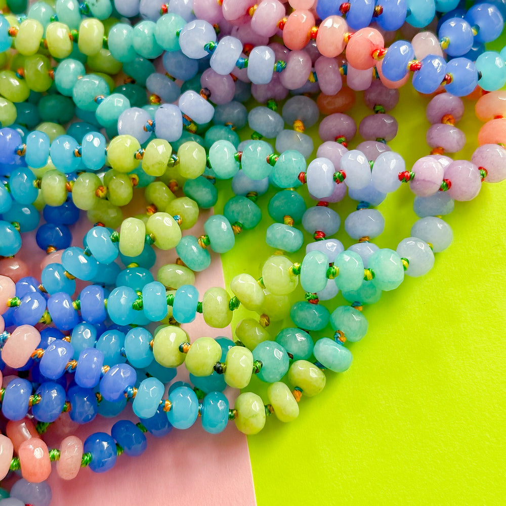 8mm Rainbow Faceted Rondelle Knotted Strand - Floral Tone