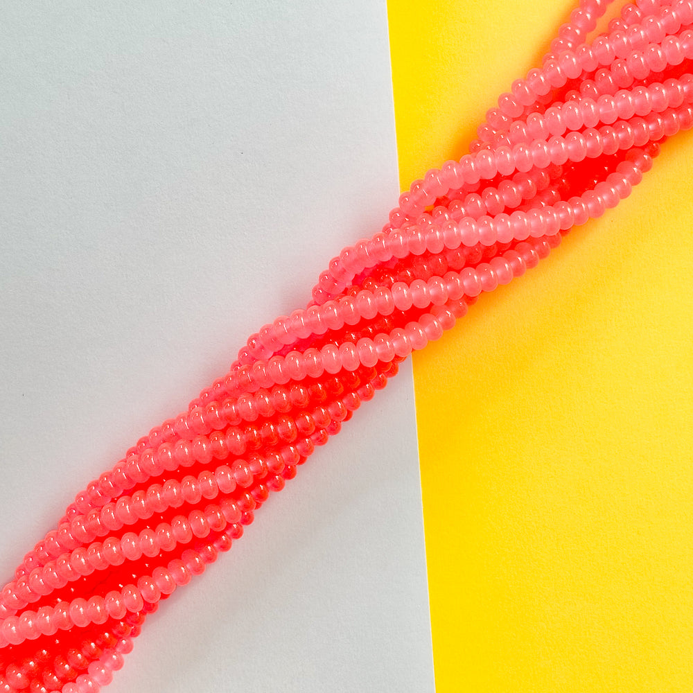 8mm Neon Coral Glass Rondelle Strand