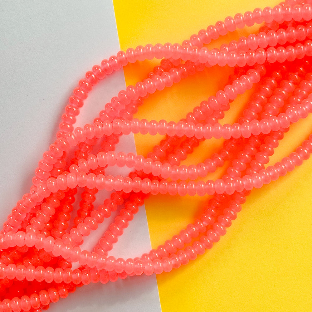8mm Neon Coral Glass Rondelle Strand