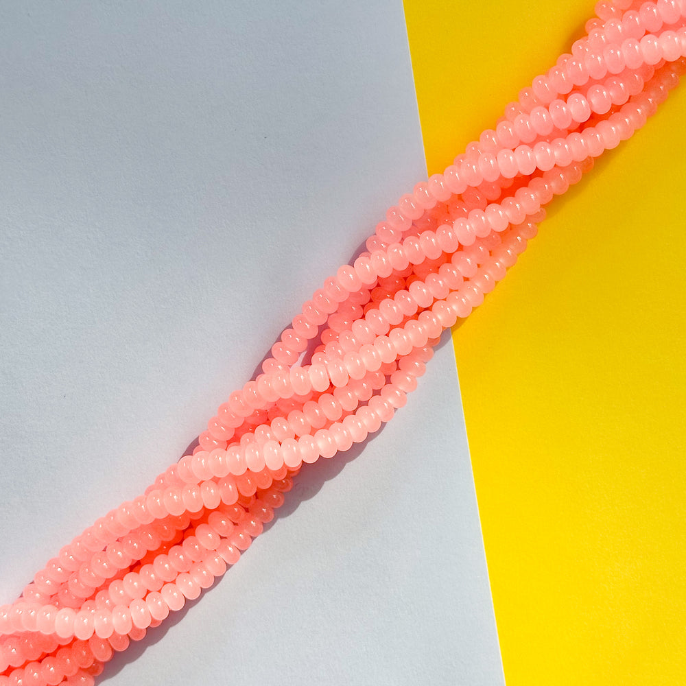 8mm Neon Peach Glass Rondelle Strand