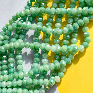 8mm Spearmint Swirl Diamond Crystal Rondelle Strand