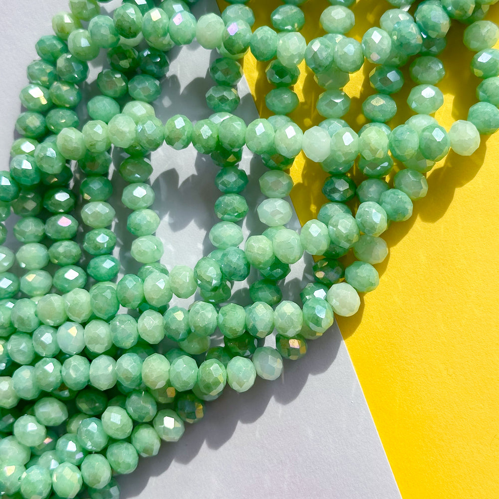 8mm Spearmint Swirl Diamond Crystal Rondelle Strand