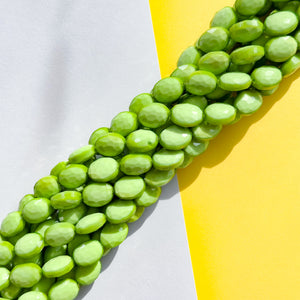 12mm Opaque Avocado Green Faceted Crystal Oval Strand