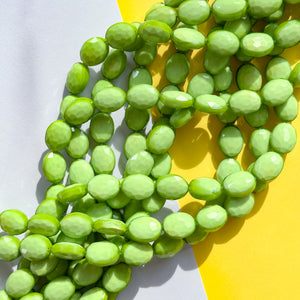 12mm Opaque Avocado Green Faceted Crystal Oval Strand