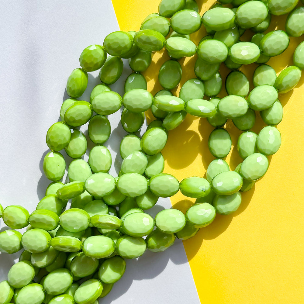 12mm Opaque Avocado Green Faceted Crystal Oval Strand