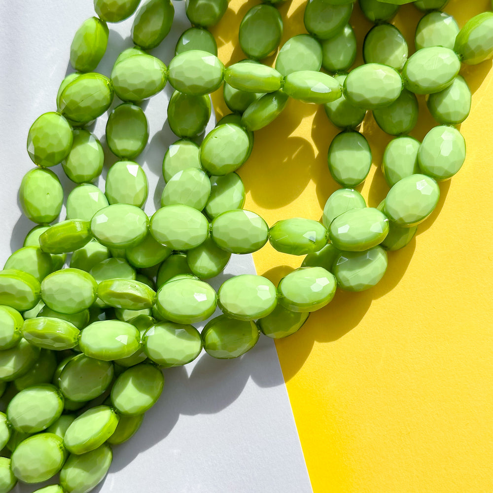 12mm Opaque Avocado Green Faceted Crystal Oval Strand