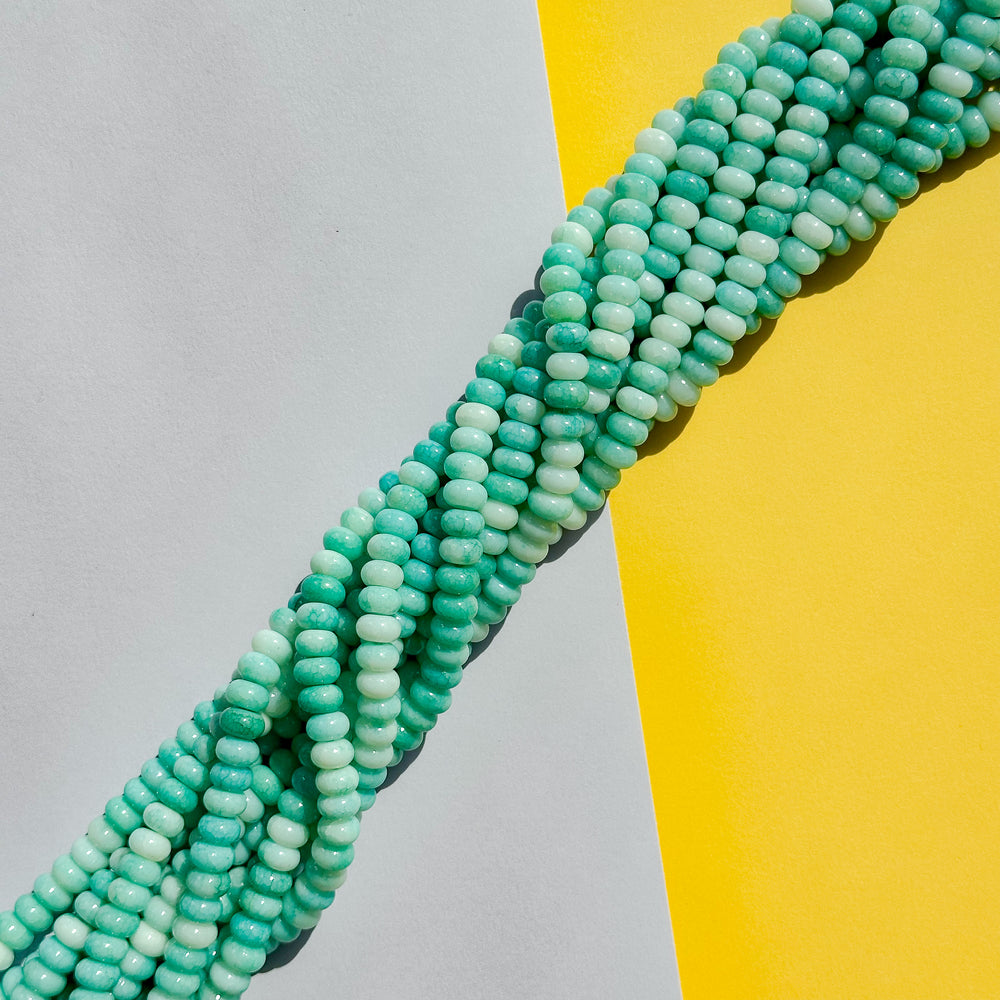 8mm Aqua Amazon Smooth Dyed Jade Rondelle Strand