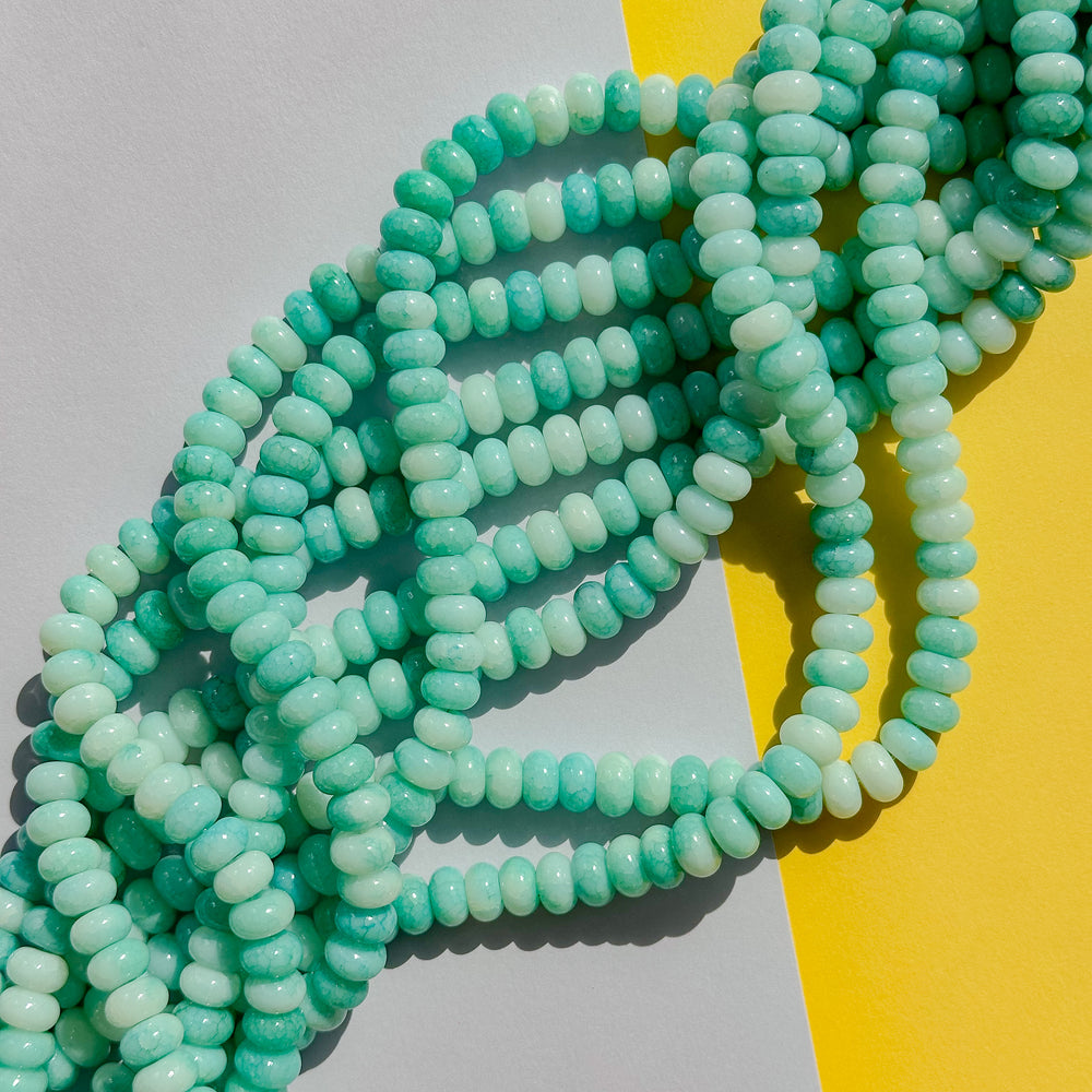 8mm Aqua Amazon Smooth Dyed Jade Rondelle Strand