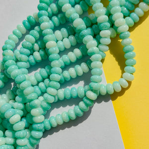 8mm Aqua Amazon Smooth Dyed Jade Rondelle Strand