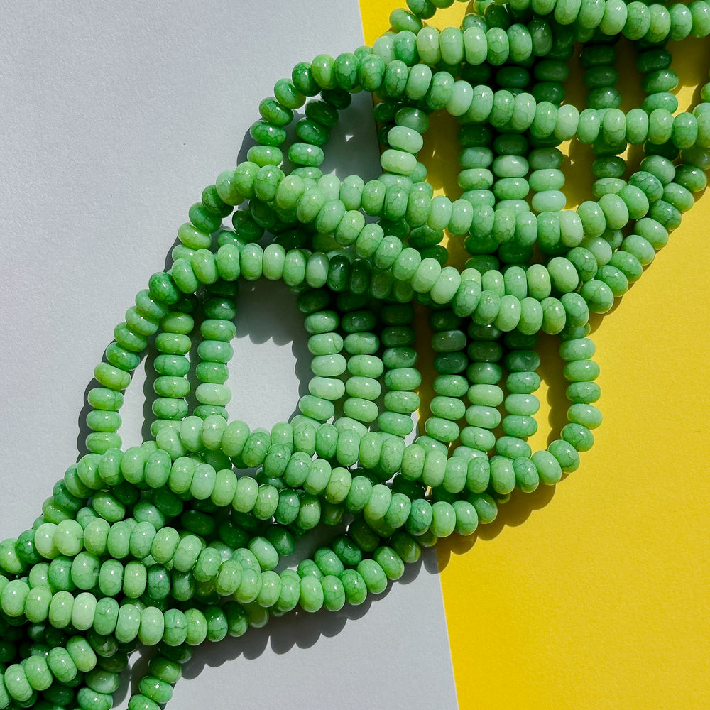 8mm Moss Green Smooth Dyed Jade Rondelle Strand