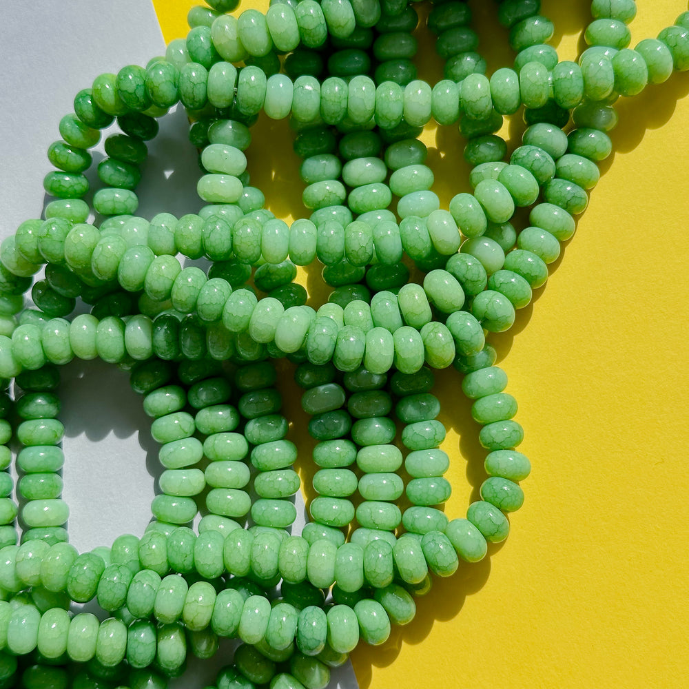 8mm Moss Green Smooth Dyed Jade Rondelle Strand