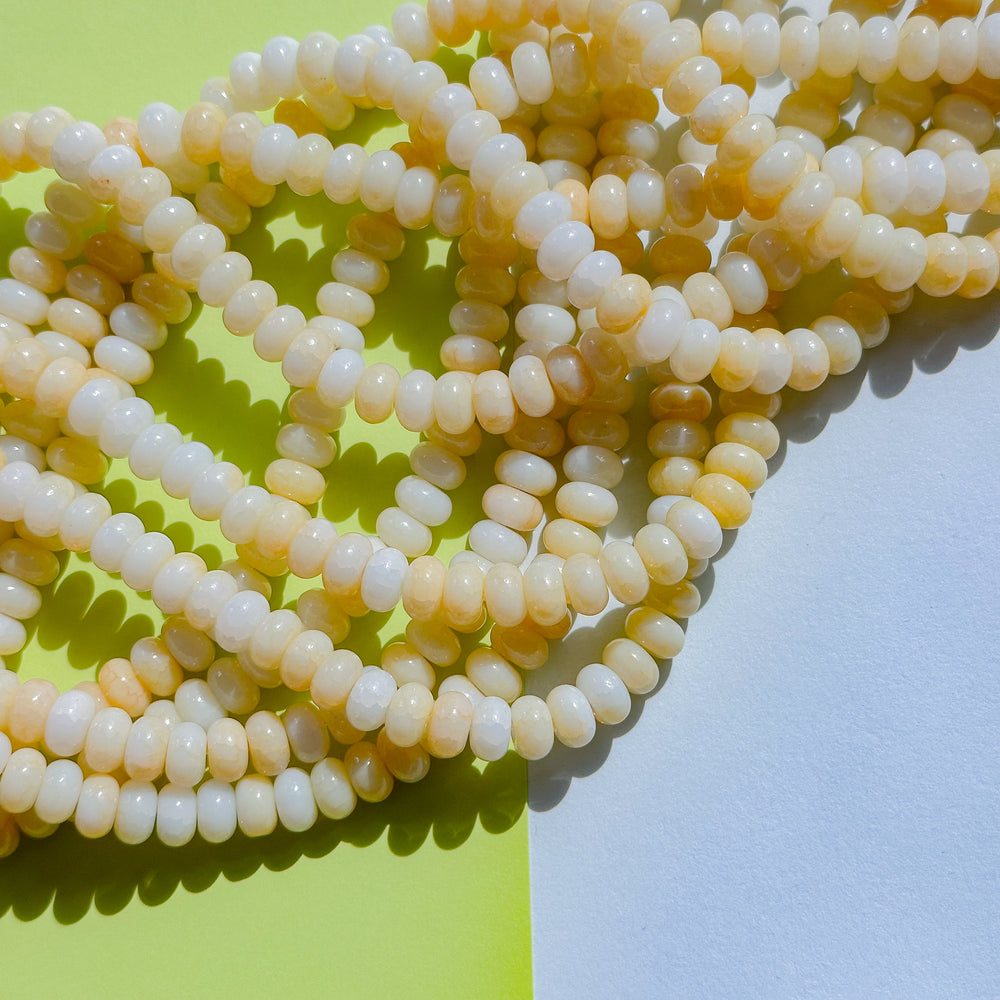 8mm Butter Yellow Smooth Dyed Jade Rondelle Strand