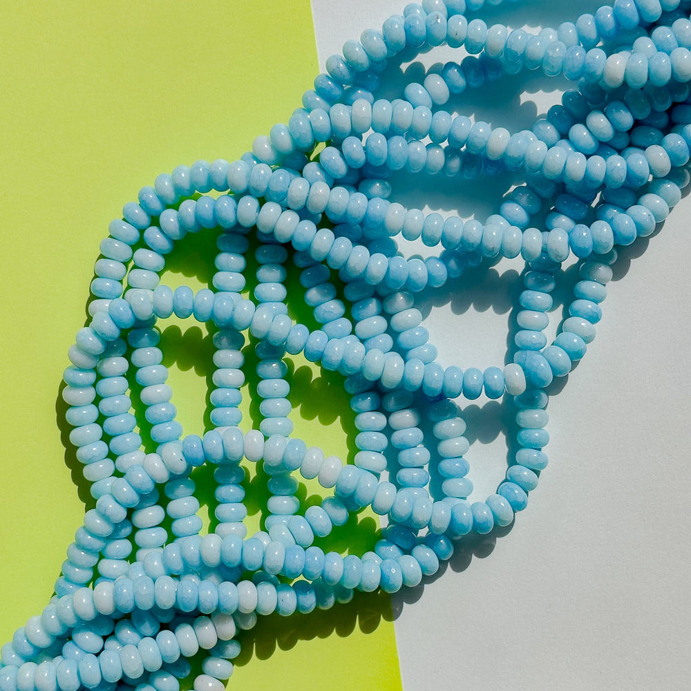 8mm Cloud Blue Smooth Dyed Jade Rondelle Strand