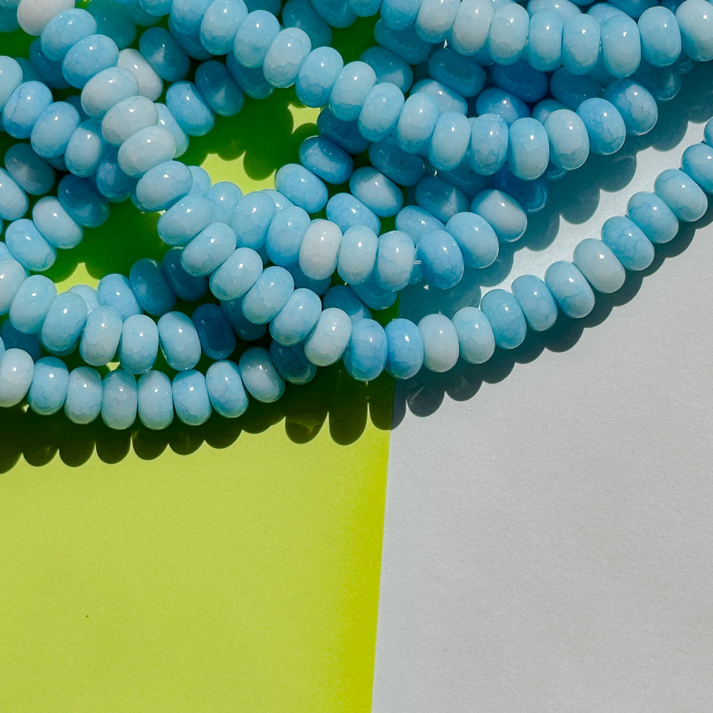 8mm Cloud Blue Smooth Dyed Jade Rondelle Strand