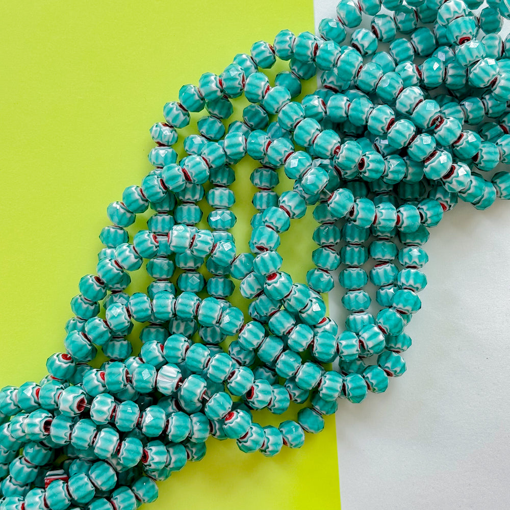 12mm Turquoise Stripe Cut Crystal Rondelle Strand