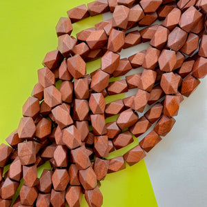 14mm Brown Wood Faceted Hex Cut Strand