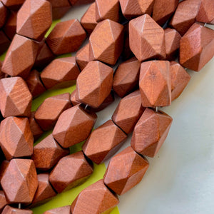 14mm Brown Wood Faceted Hex Cut Strand