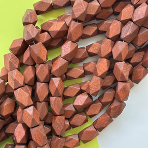 14mm Brown Wood Faceted Hex Cut Strand