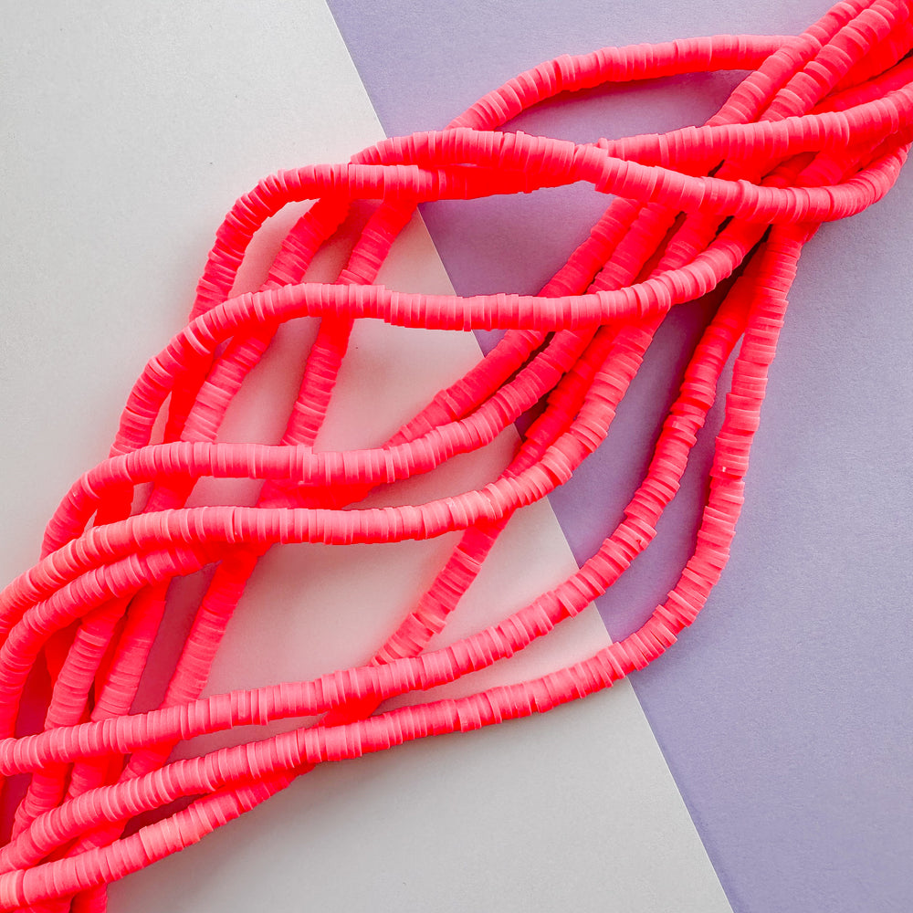 6mm Neon Coral Polymer Clay Heishi Strand
