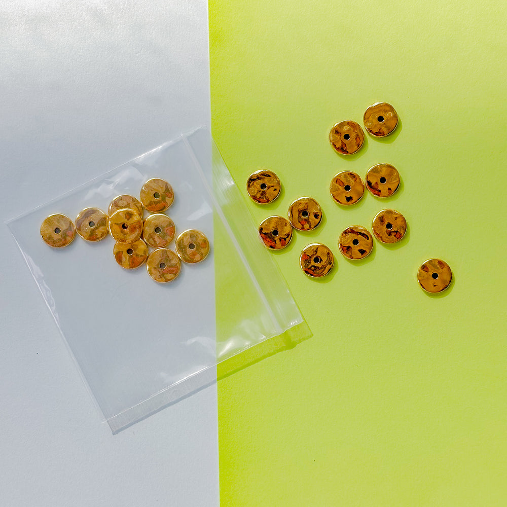 12mm Shiny Gold Pewter Wavy Disc Beads - 20 Pack