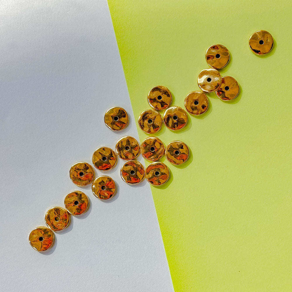 12mm Shiny Gold Pewter Wavy Disc Beads - 20 Pack