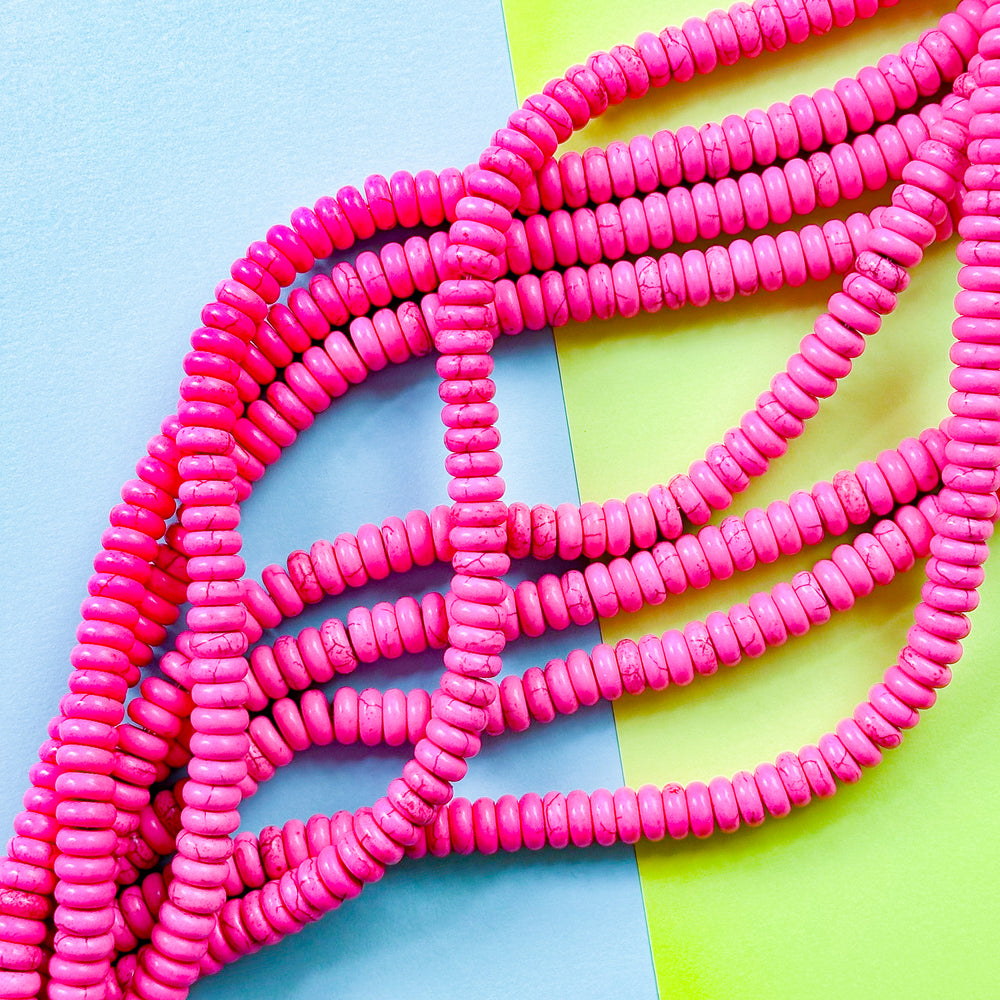 8mm Hot Pink Magnesite Disc Rondelle Strand
