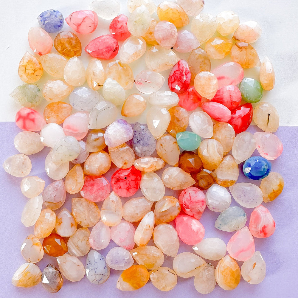 15mm Faceted Chalcedony Candy Dyed Multicolor Teardrop - 10 Pack