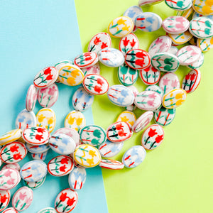 15mm Hand Painted Porcelain Tulip Flat Oval Strand