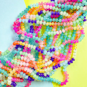 8mm Rainbow Brights Smooth Dyed Jade Rondelle Long Knotted Loop