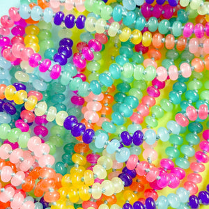 8mm Rainbow Brights Smooth Dyed Jade Rondelle Long Knotted Loop