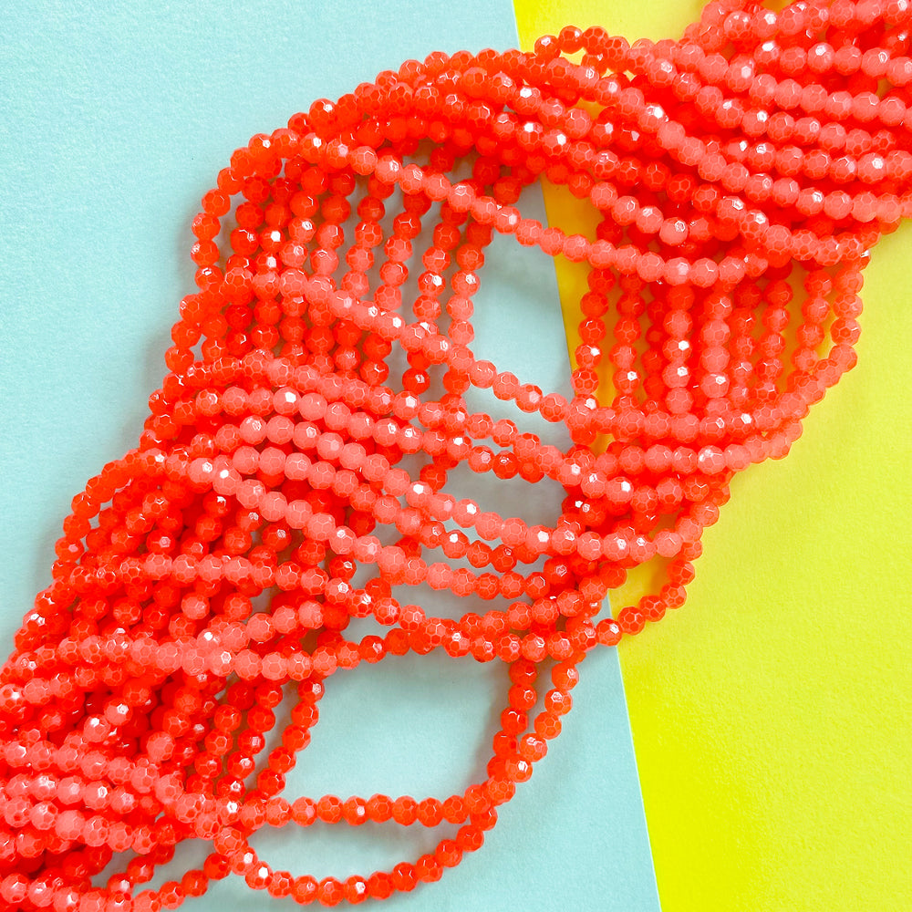 4mm Strawberry Sorbet Faceted Crystal Rounds Strand
