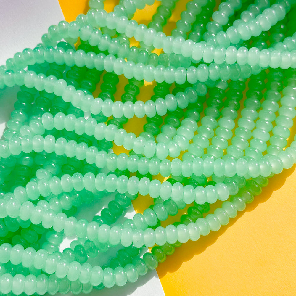 8mm Glowing Aqua Glass Rondelle Strand