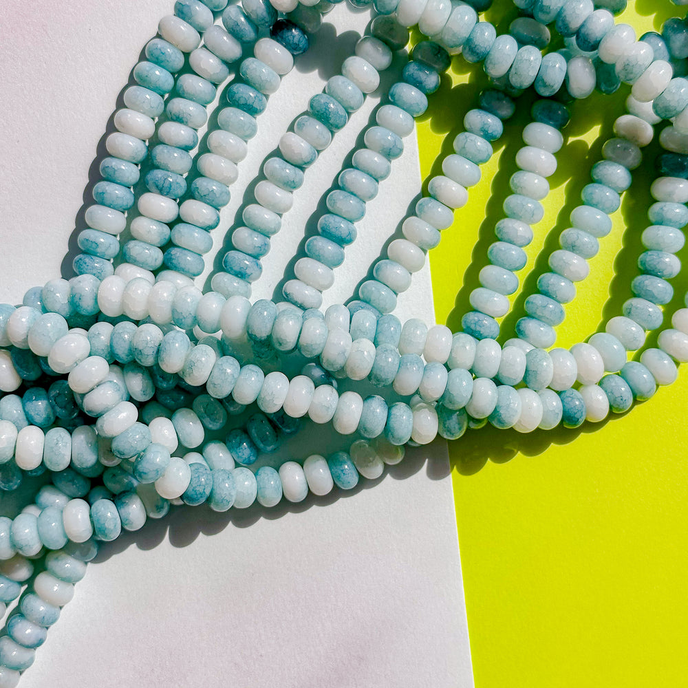 8mm Icy Moss Smooth Dyed Jade Rondelle Strand