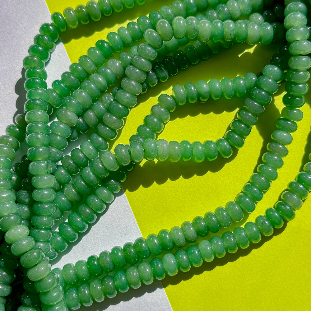 8mm Leafy Green Smooth Dyed Jade Rondelle Strand