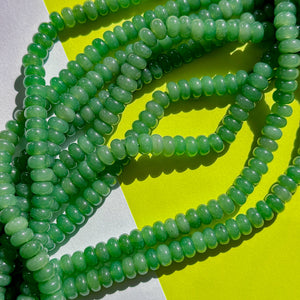 8mm Leafy Green Smooth Dyed Jade Rondelle Strand