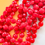 14mm Opaque Bright Red Fancy Coin Faceted Crystal Strand