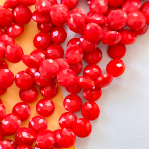 14mm Opaque Bright Red Fancy Coin Faceted Crystal Strand