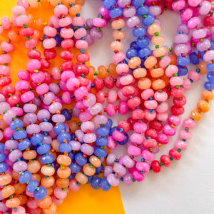 8mm Rainbow Faceted Rondelle Knotted Strand - Sunrise Tone