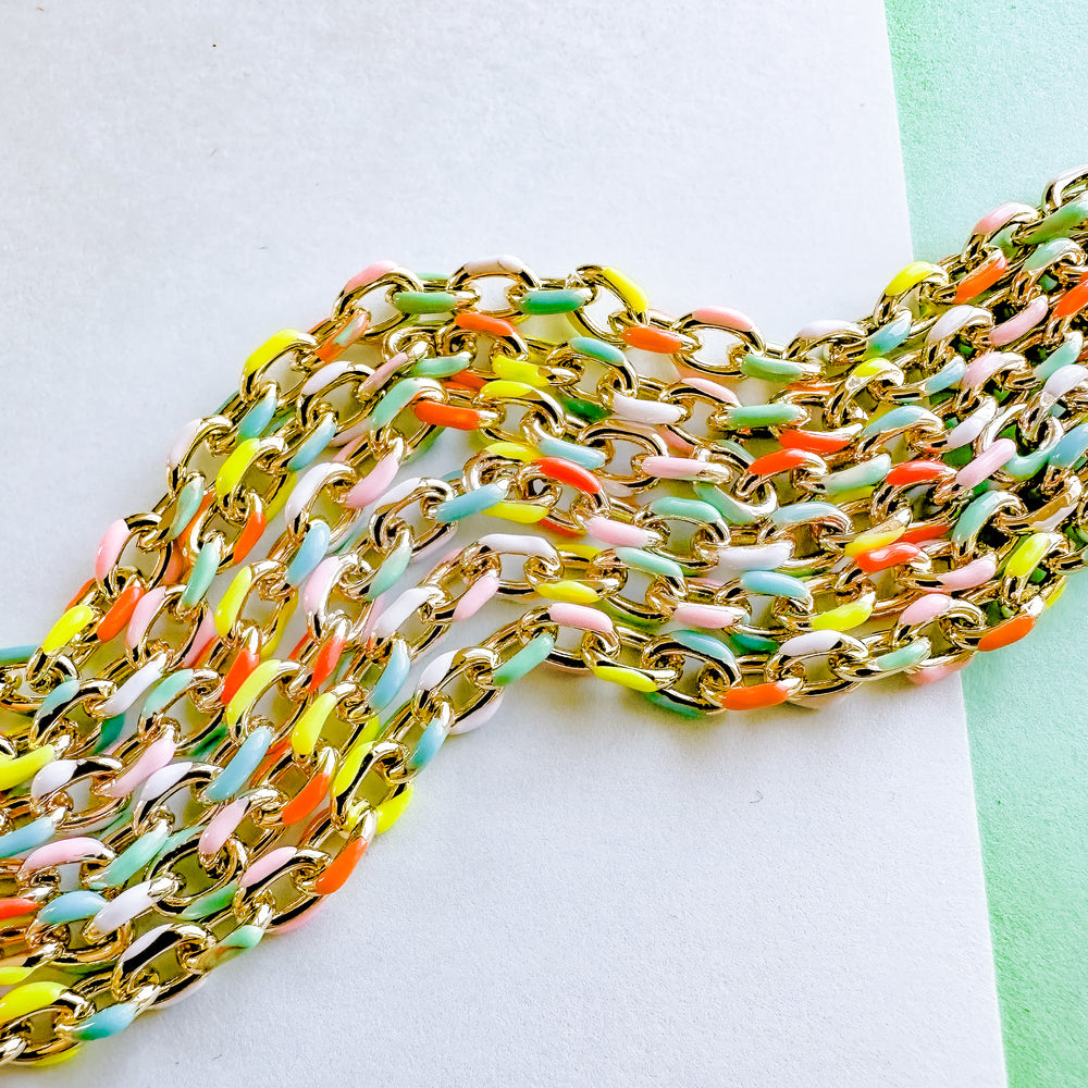 5mm Neon Pastel Enamel Cable Link Gold Chain