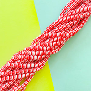 8mm Red and White Stripe Resin Round Strand