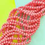 8mm Red and White Stripe Resin Round Strand