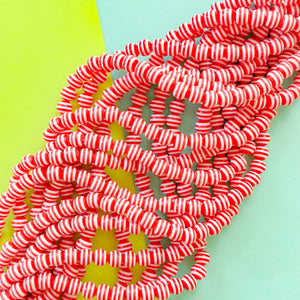 8mm Red and White Stripe Resin Round Strand