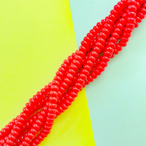 10mm Candy Apple Red Smooth Dyed Jade Rondelle Strand