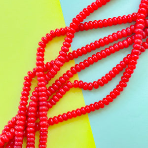 10mm Candy Apple Red Smooth Dyed Jade Rondelle Strand