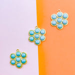 57mm Turquoise Cabachon Gold Flower Pendant