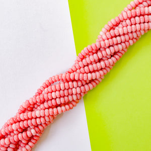 8mm Rosy Coral Smooth Dyed Jade Rondelle Strand