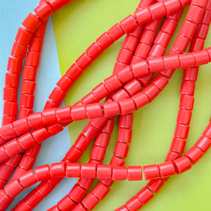 7mm Bright Red Glass Cylinder Strand