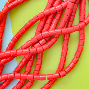 7mm Bright Red Glass Cylinder Strand