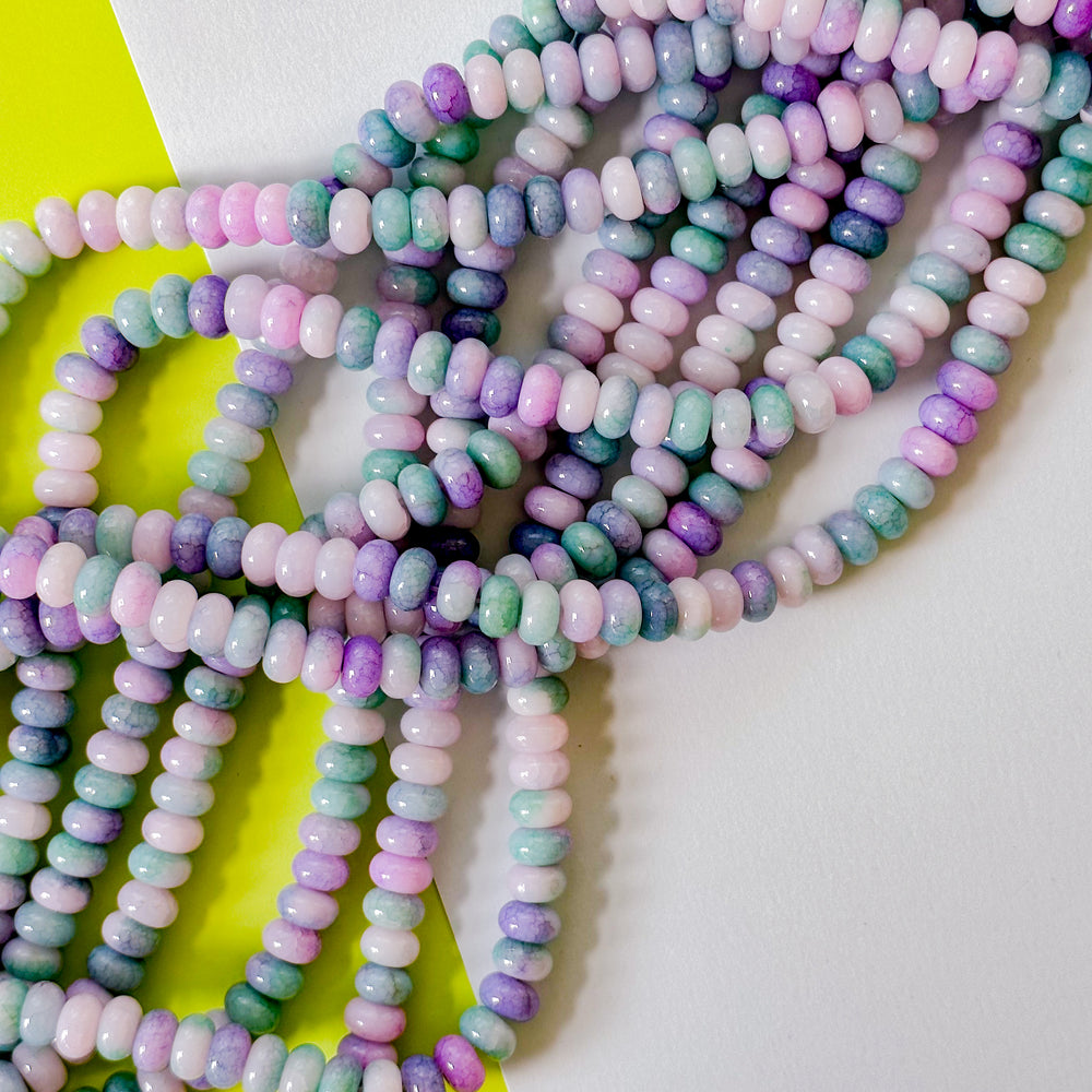 8mm Lavender Mint Smooth Dyed Jade Rondelle Strand