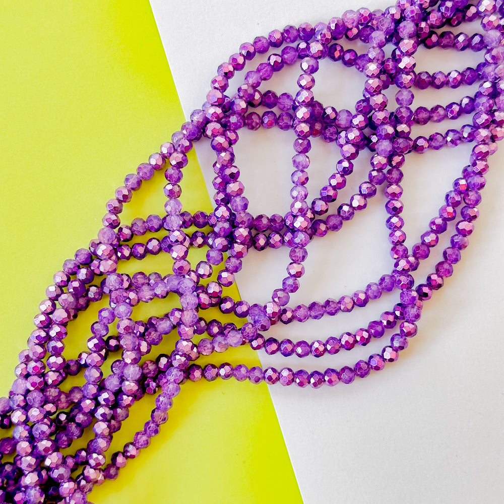 4mm Mirrored Purple Disco Crystal Rondelle Strand
